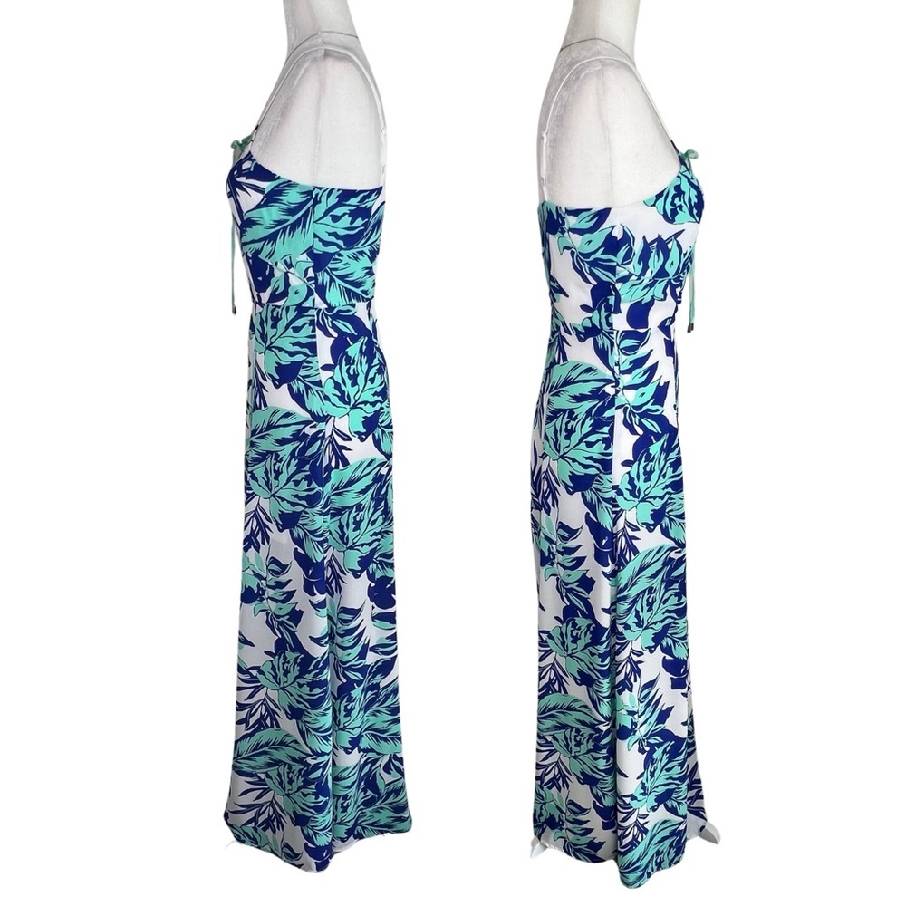 Jealous Tomato Tropical Palm Leaf Lace Up Bodice Dress White Aqua Blue Small S - Picture 4 of 17